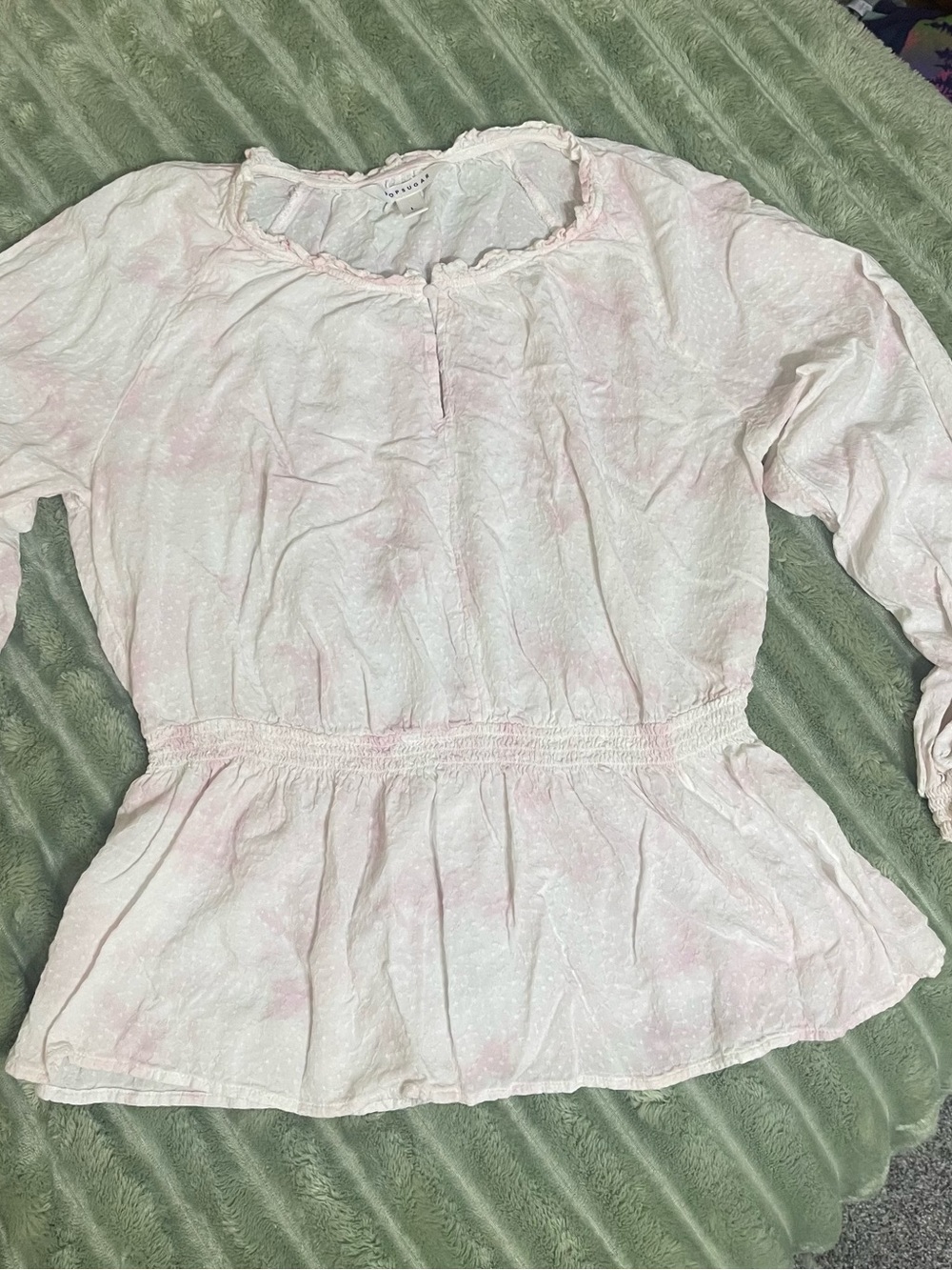 POPSUGAR Light Pink Peplum Top with Ruffle Neckline